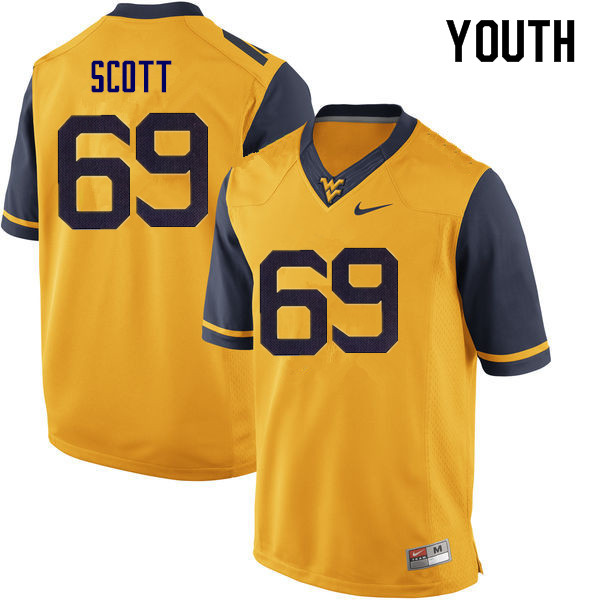 Youth #69 Blaine Scott West Virginia Mountaineers College Football Jerseys Sale-Yellow - Click Image to Close